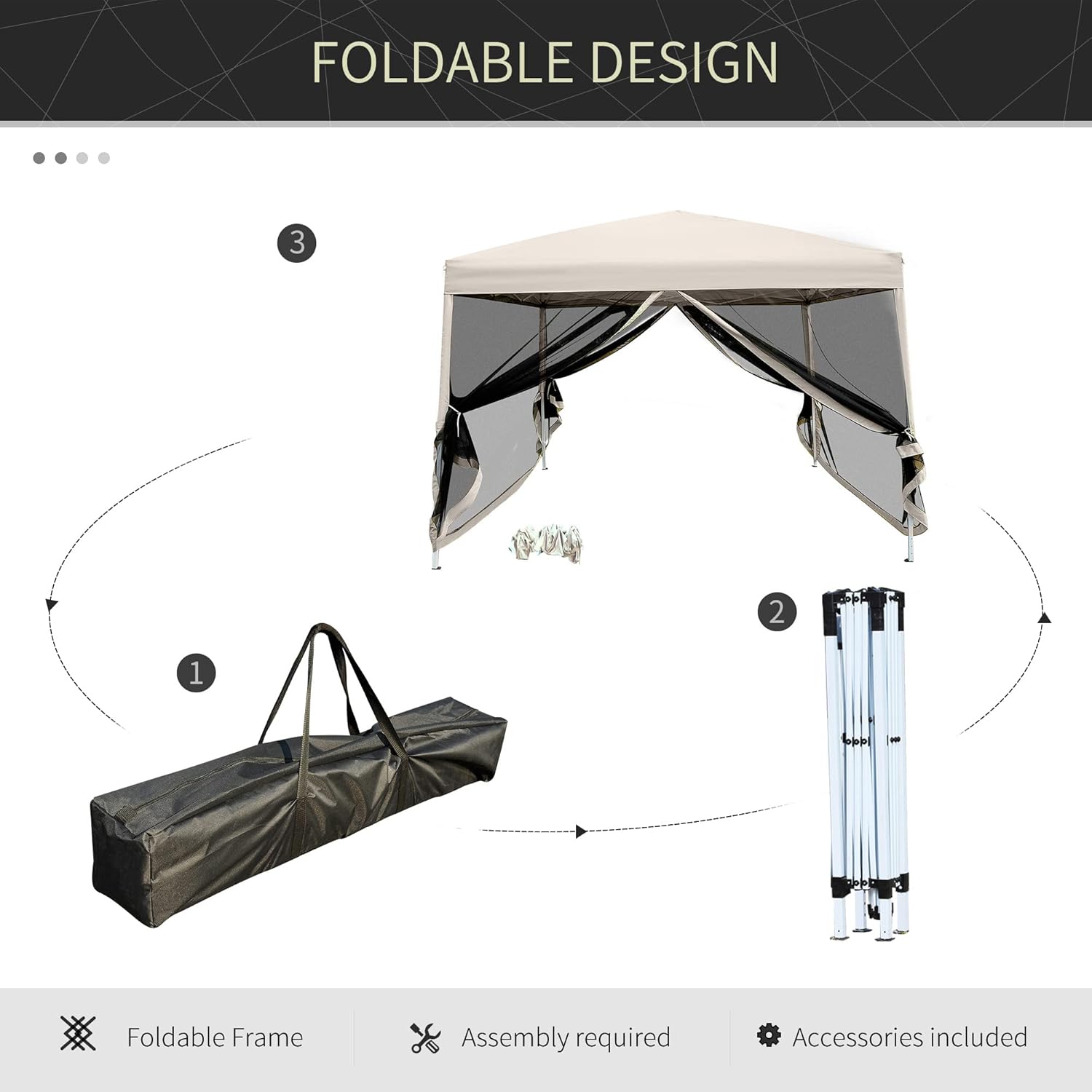 10' x 10' Pop Up Canopy Tent with Netting, Instant Screen Room House, Tents for Parties, Height Adjustable, with Carry Bag, for Outdoor, Garden, Patio