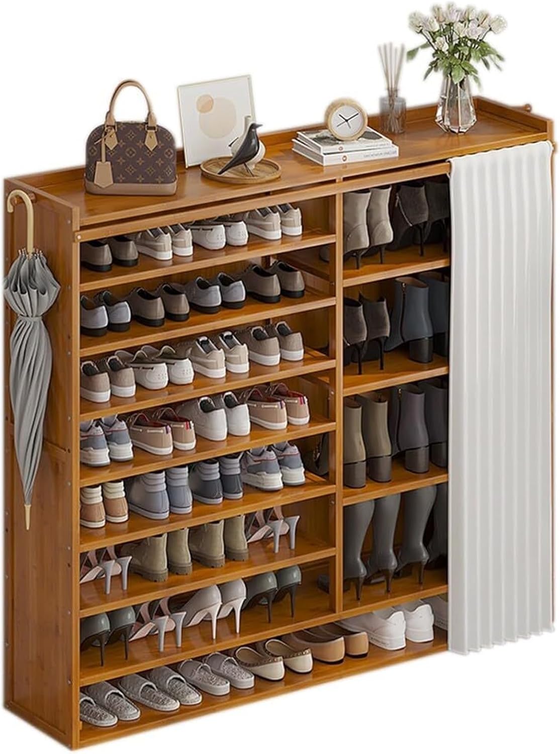 9-Tier Shoes Storage Cabinet, 43-47 Pairs Hallway Slim Shoe Cabinets, with Dust Cover Bamboo Racks for Storage, for Entrance Hall, Living Room, Warehouse