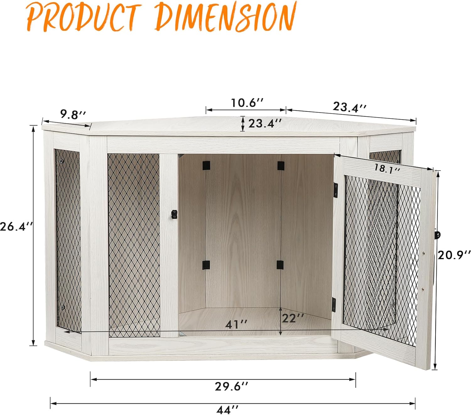 PUKAMI Corner Dog Crate Furniture,44/58inch Wooden Dog Kennel Furniture with Mesh,Decorative Wood Dog House for Indoor use,Dog Crate for Small/Medium/Large Dog,Perfect for Limited Room