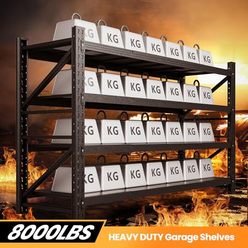 71” W Storage Shelves Heavy Duty, 5000LBS Metal Garage Shelving Units, 4 Tier Storage rack shelf, Steel Industrial Shelving , Adjustable Standing Shelf for Basement/Warehouse 71"W x 24"D x 70"H, Black