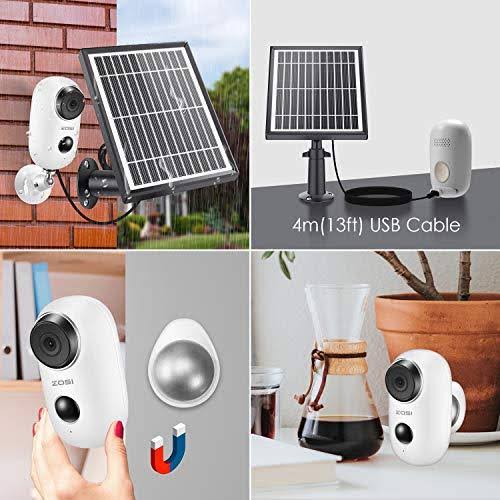 ZOSI 1080p Wireless Battery Camera with Solar PANEL, 2.4GHz WiFi Security Camera Outdoor Indoor,Rechargeable battery, Two Way Au