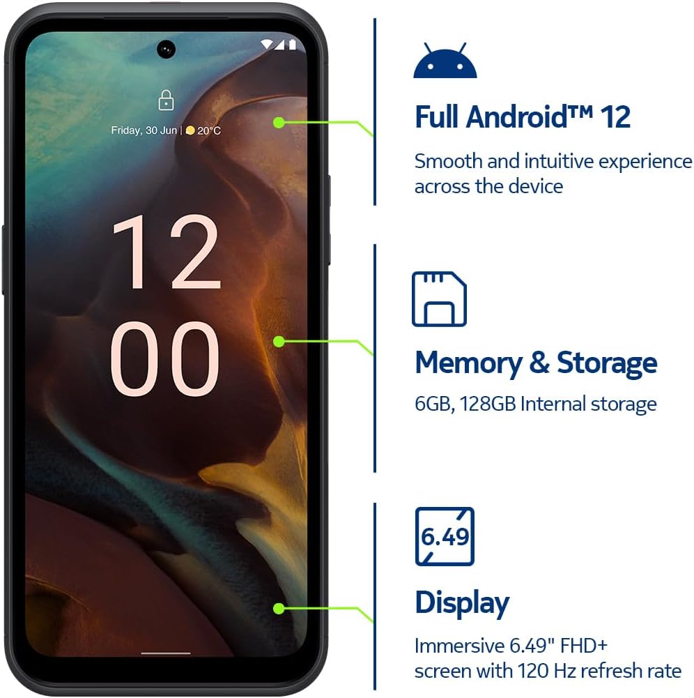 Nokia XR21 5G | Android 12 | Unlocked Rugged Smartphone | Dual SIM | US Version | 6/128GB | 6.49-Inch Screen | 64MP Dual Camera | Midnight Black
