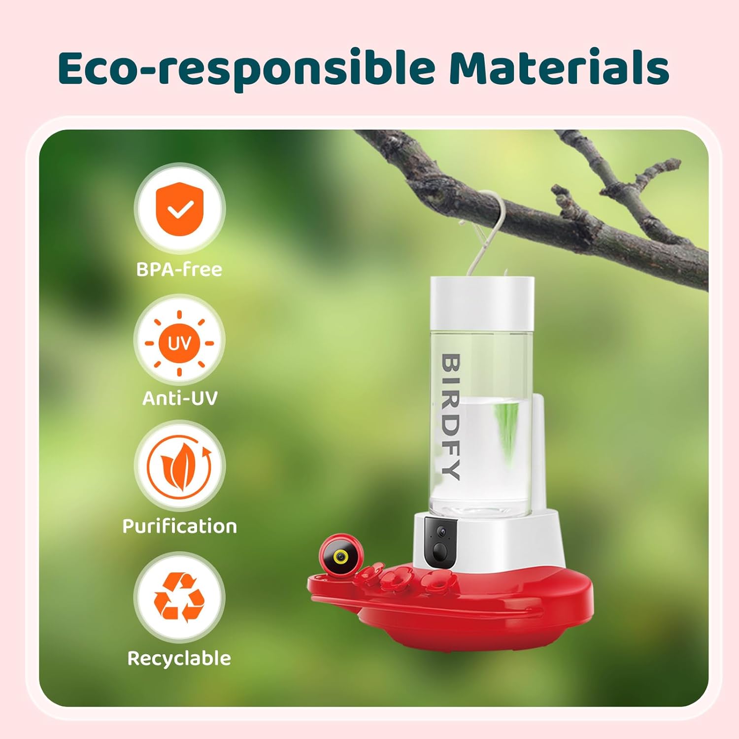 NETVUE Birdfy Hummingbird Feeder with Camera - 2K Dual Smart Cameras Solar Powered, Close-Up Bird Watching, Lifetime-Free AI Identify Hummingbird, Ant Moat & Instant Notifications (20 Ounces)