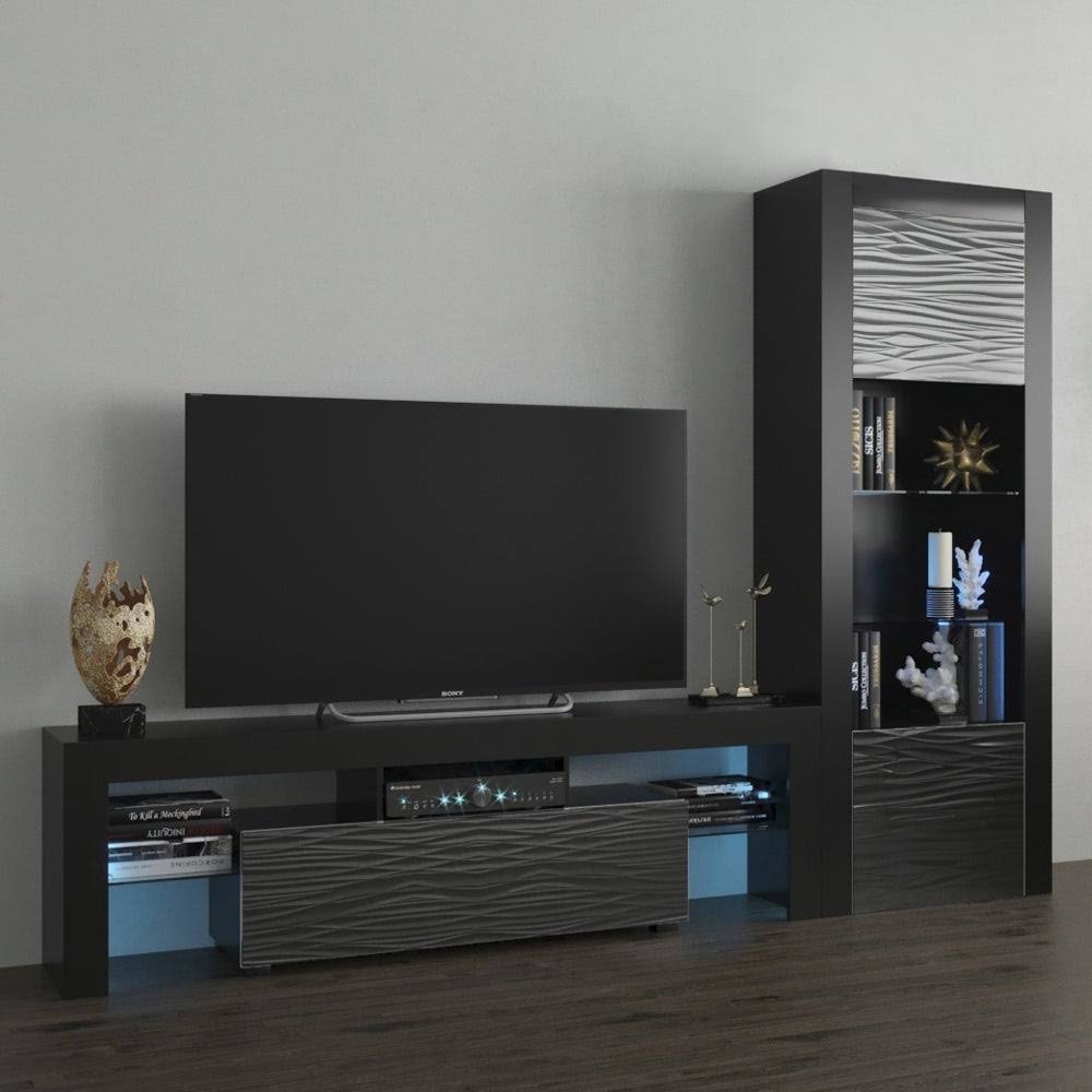 Milano Set 160-BK Modern Wall Unit Entertainment Center - Black
