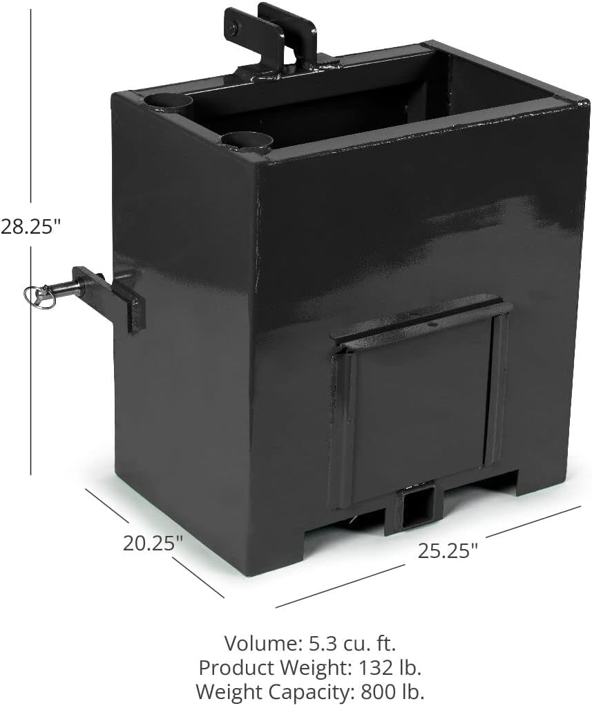 Titan Attachments Ballast Box for 3 Point Category 1 Tractor and Loader Hitches Quick Hitch Compatible