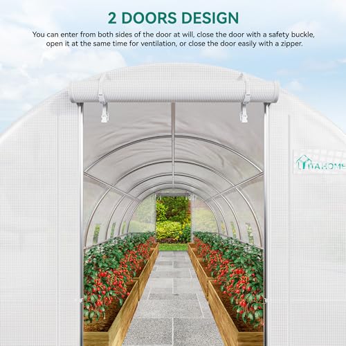 YITAHOME 44x10x7ft Greenhouse Extra Large Heavy Duty 4 Zipper Doors Outdoor Greenhouses 24 Windows Walk in Tunnel Green House Plant Gardening Upgraded Galvanized Steel Frame for Garden, White