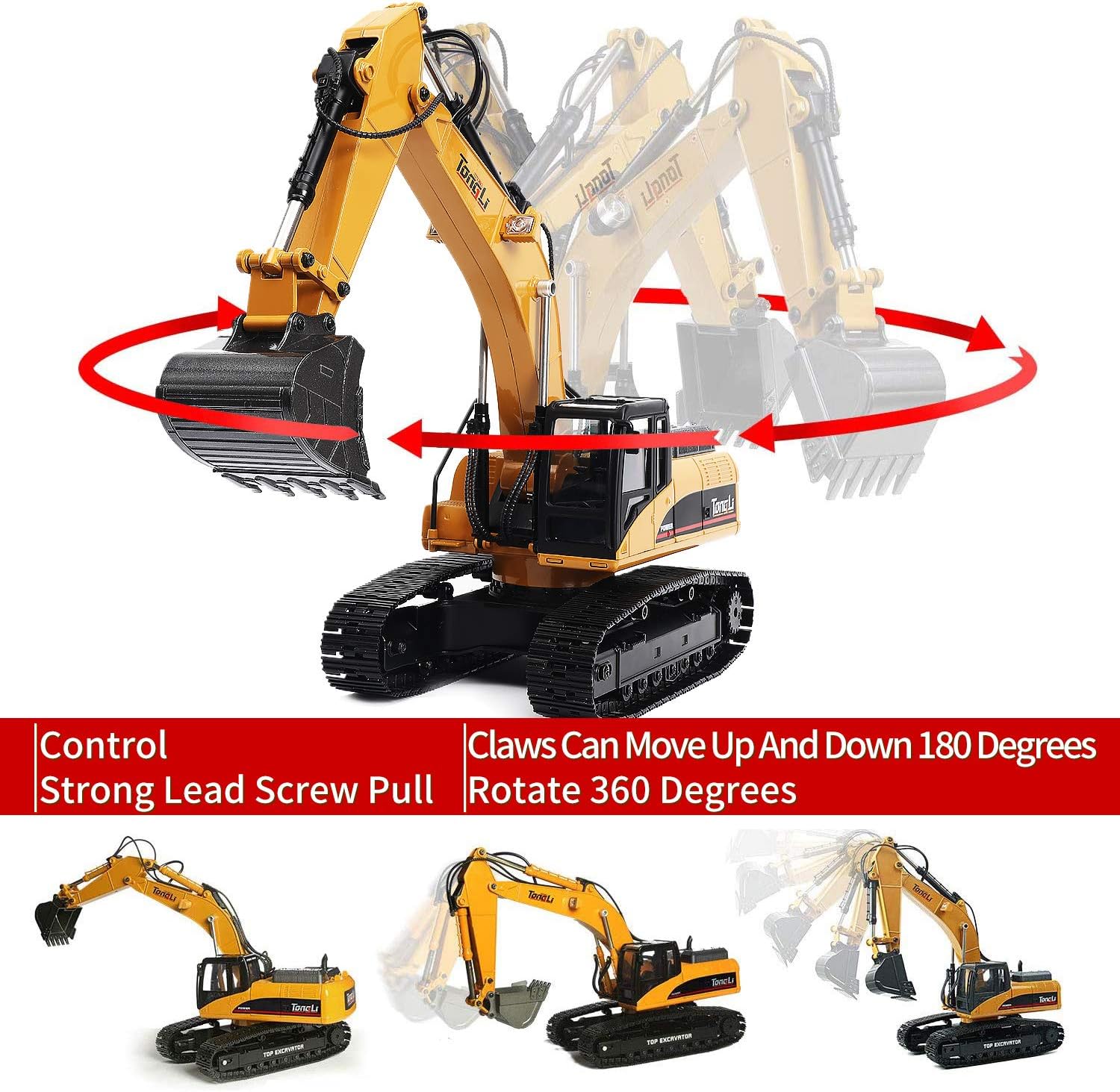 Huina RC Excavator for adults1580 Tongli V4 Full Metal RC Excavator Adult huina 580 Construction Vehicle Professional Remote Control Tractor Toy with 2 Batteries and Decals (V4 Excavator-2Battery)