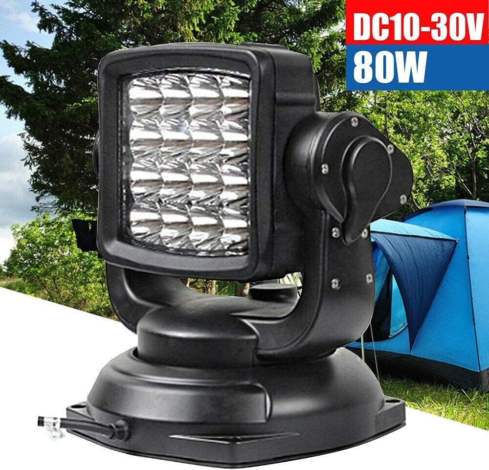 Marine Boat Spot Light Rotation LED Search Light 80W Wireless Remote Em-ergency Light 360° Rotation LED Search Light Waterproof Spotlight Truck Car Boat Searchlight