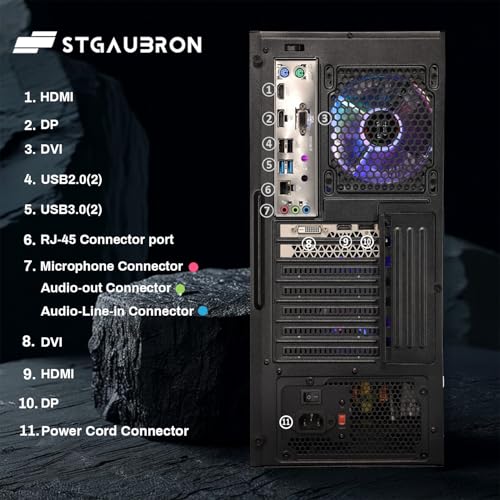 STGAubron Gaming PC Desktop Computer, Intel Core I7 up to 3.9 GHz, Radeon RX 580 8G, 16G RAM, 512G SSD, WiFi, Bluetooth 5.0, RGB Fan x6, RGB BT Sound Bar, Windows 10 Home