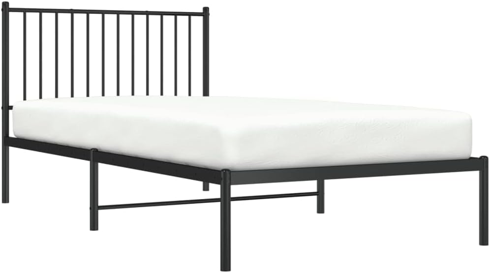 Asomie Indoor Fashion Furniture Beds Accessories Metal Bed Frame with Headboard Black 39.4"x78.7"Bed Frames US Stock Fast Shipment Black