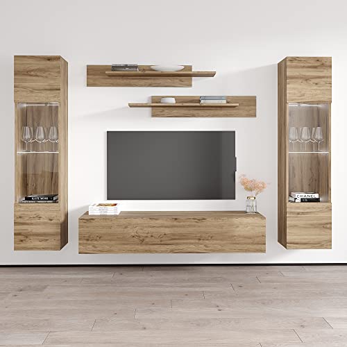 MEBLE FURNITURE & RUGS Wall Mounted Floating Modern Entertainment Center Fly A (White, B2)