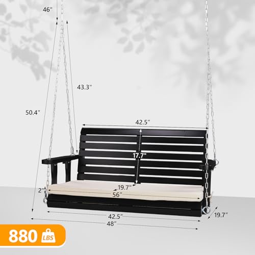 VINGLI Heavy Duty 880 LBS Patio Wooden Porch Swing Outdoor with Extra Cushion, Farmhouse Hanging Bench Tree Swing with Adjustable Chains for Yard | Garden | Lawn | Balcony (5 FT, Rustic)