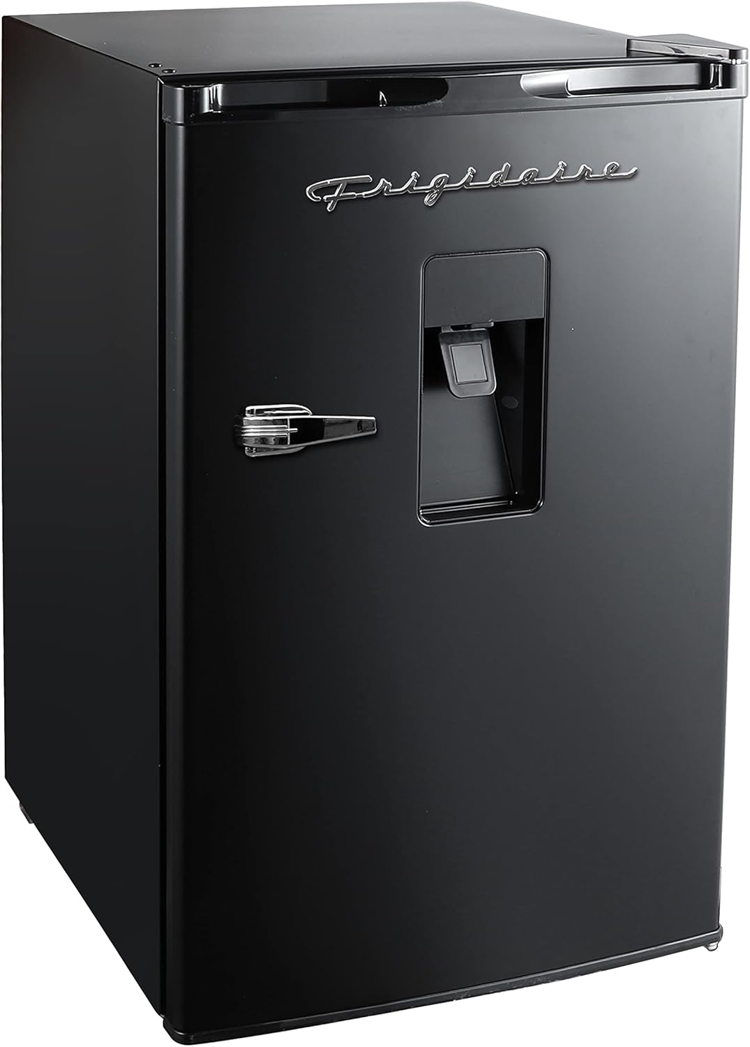 Frigidaire EFR494-BLACK Retro Compact Mini Fridge with Freezer Compartment, Chrome Handles, 4.5 Cu Ft, Built-in Water Dispenser, Black