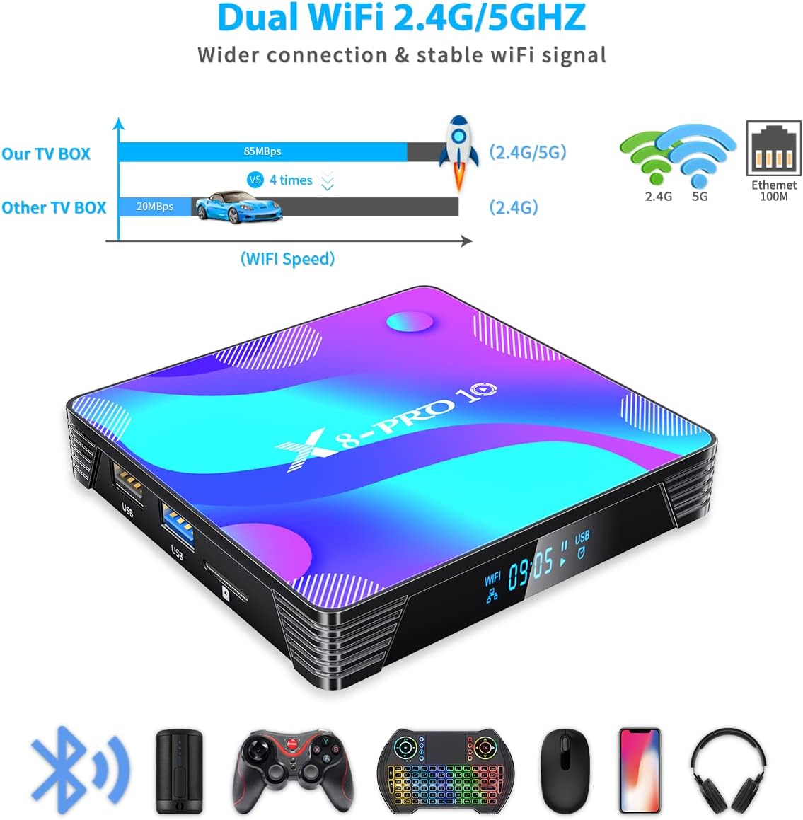 Android TV Box, 2022 Newest Android Box 4GB RAM 64GB ROM RK3318 Quad-Core 64 Bits Dual-WiFi 2.4GHz/5GHz Bluetooth, USB 3.0 3D 4K TV Box Pack of 2