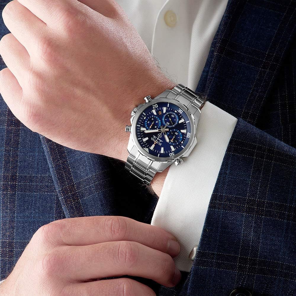 Bulova Men's Chronograph Quartz Watch with Stainless Steel Strap 96B256, Blue, Bracelet