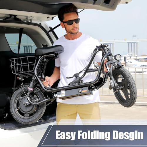 Caroma Peak 500W/800W/1200W Electric Scooter with Seat, Max 15/20/30Miles Range&20MPH, 14" Tires Foldable Adult Electric Scooter with Basket for Pets & Cargo, Dual Shock Absorbing Ebike for Commuting