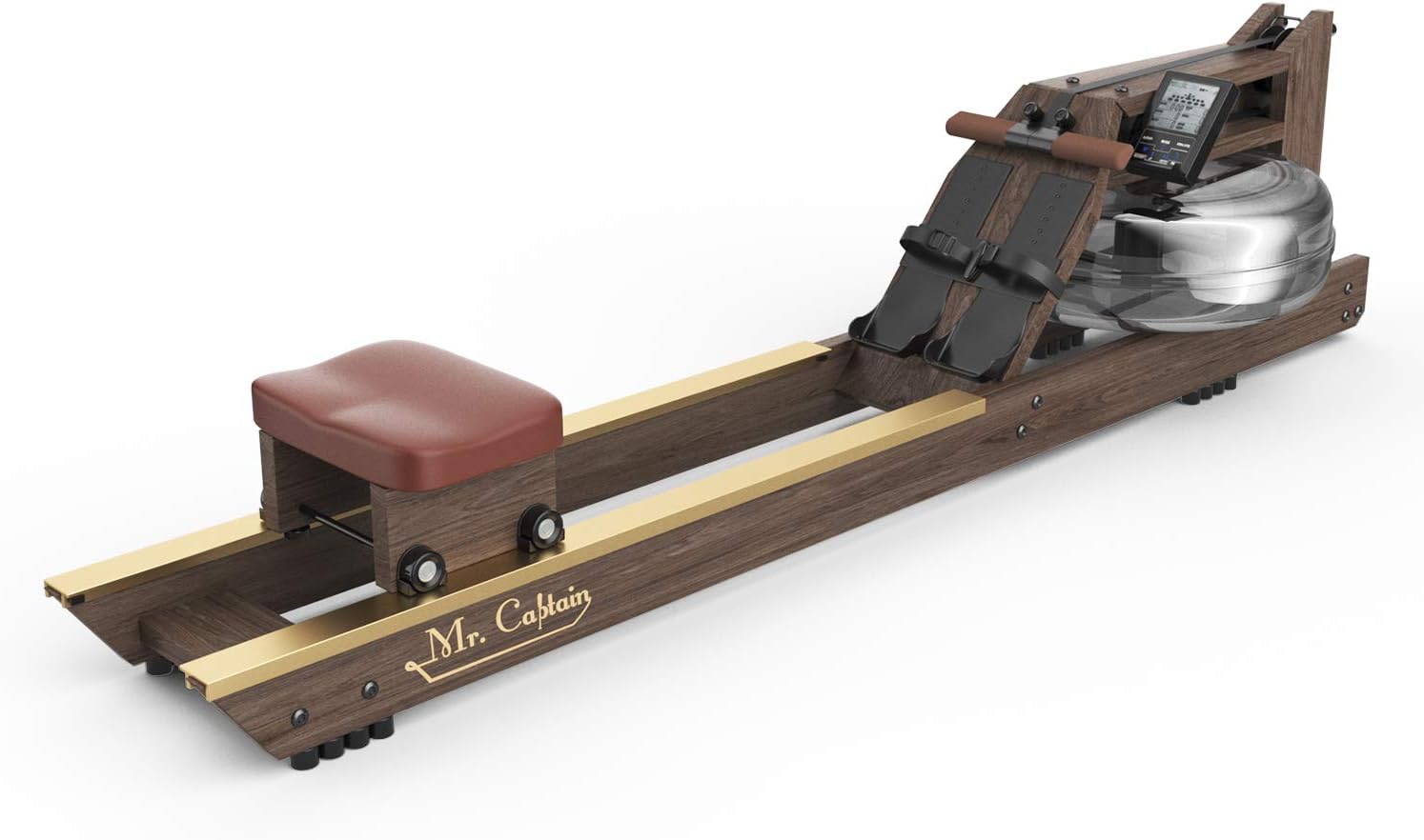 Mr. Captain Rowing Machine for Home Use,Water Resistance Natural Wood Rower with Bluetooth Monitor