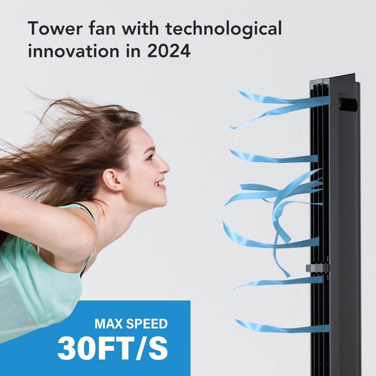 U ULTTY Tower Fan for Bedroom, 30ft/s Velocity Quiet Floor Fan, 60° Oscillating Fans for Indoors with 6 Speeds, 4 Modes, 15H Timer, Standing Fans, 40 inch Bladeless Fan for Home, Living Room, Black