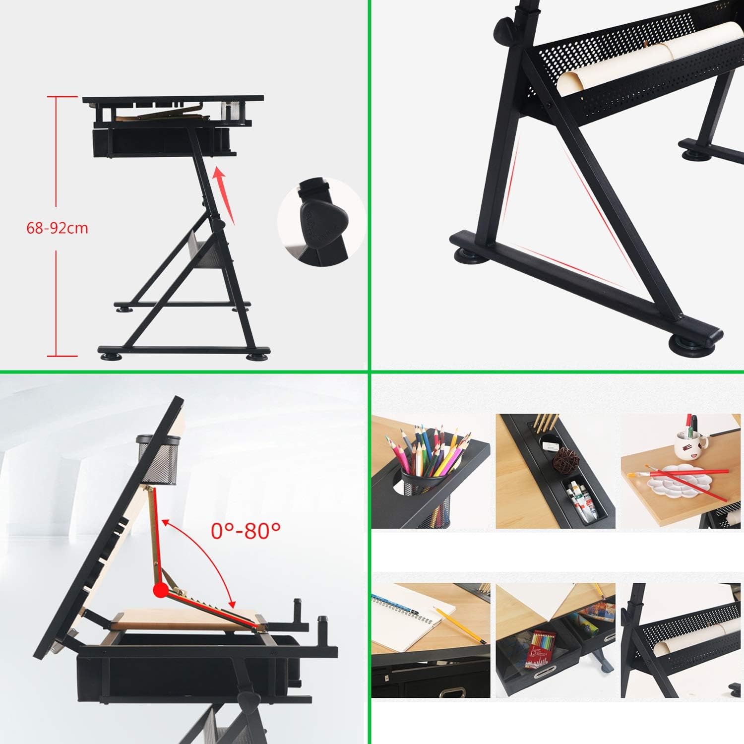 HONGYANG Drafting Desk, Height Adjustable Drawing Desk, Tiltable Craft Table with Storage, Maple Panel Art Desk, for Home Office Drafting Table