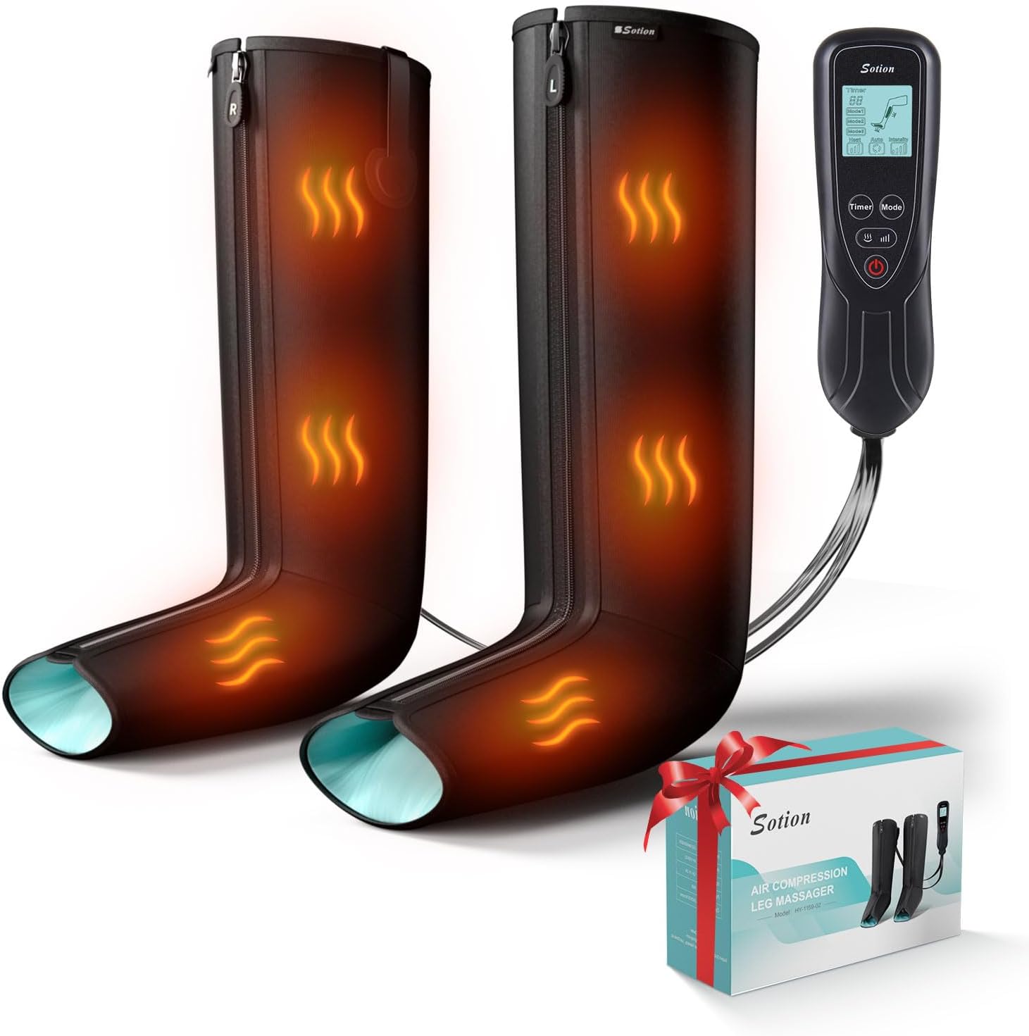 Leg Massager with Heat for Circulation and Pain Relief - Air Compression Massage for Foot & Calf,Foot and Leg Massager Compression Boot with 4 Modes 4 Intensities,and 3 Heats,Best Gifts for Mom, Dad