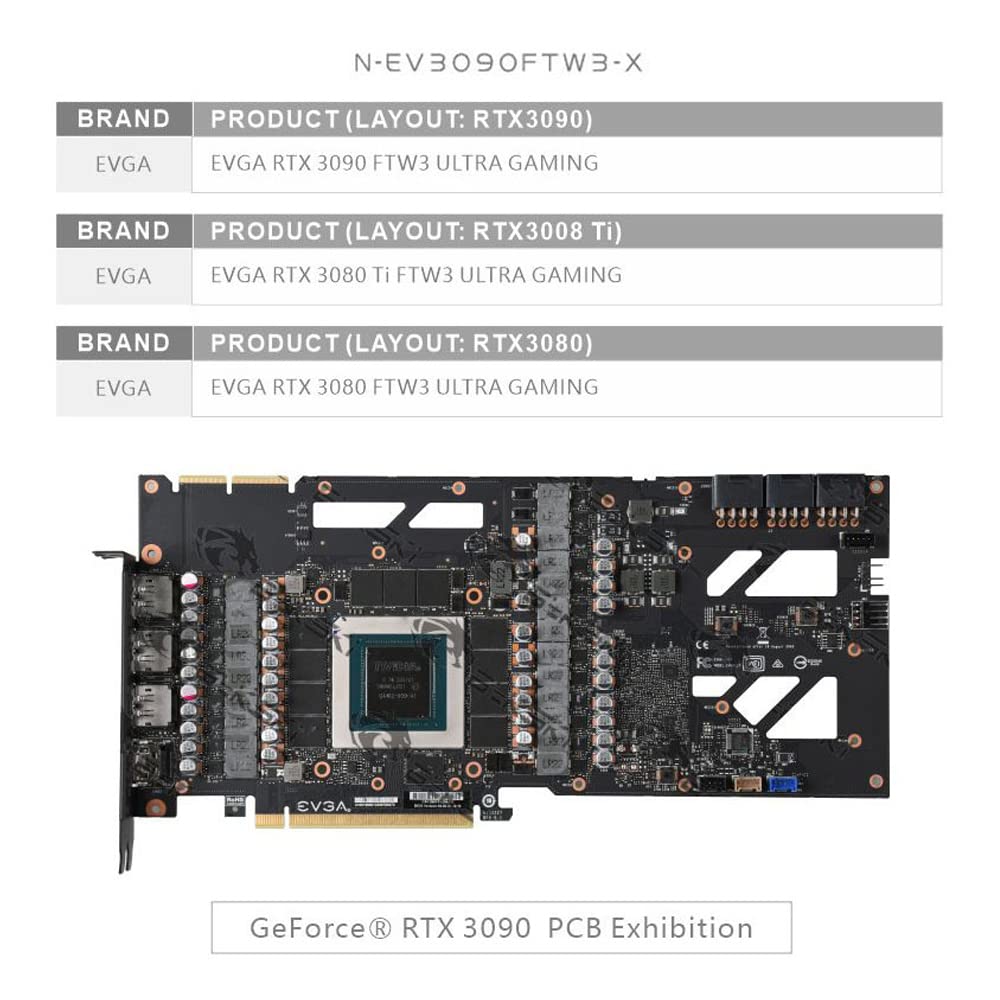 GPU Copper Water Cooling GPU Water Block Graphics Card Water Cooling Block for EVGA RTX3090 RTX 3080 FTW3 Ultra (12V 4PIN RGB LED Light)
