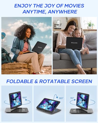 WONNIE 17.9" Large Portable DVD/CD Player with 6 Hrs 5000mAH Rechargeable Battery, 15.4" Swivel Screen, 1366x768 HD LCD TFT, All Regions, Support USB/SD Card/Sync TV, High Volume Speaker