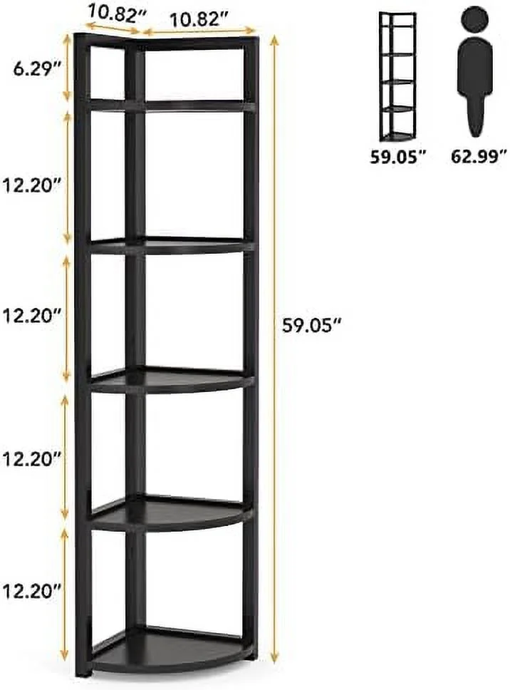 YZboomLife 5 Tier Corner   Rustic Corner Bookshelf Small Bookcase  Rack Plant Stand for Living Room  Home Office  Kitchen  Small Space (Brown)