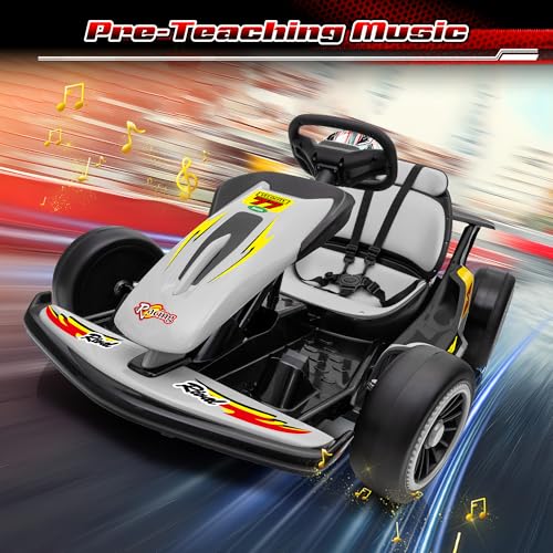 24V Electric Go Kart for Kids, 400W Drift Cart with EVA Tires, High/Low Speed, Max Speed 8.1 MPH, Music, Wireless, Electric Crazy Go-Kart Outdoor Ride on Toy for Kids Ages 6+, Red