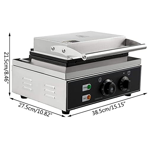 Commercial Belgian Waffle Maker Machine, Adjustable Temperature & Time Control, Stainless Steel Square Pancake Baking Nonstick Plates