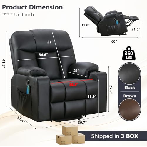 ANJ Large Power Lift Recliner Chair with Massage and Heat for Elderly Big People, Electric Wide Recliners, Heavy Duty and Safety Motion Fabric Reclining Mechanism with USB Ports, Side Pocket, Camel