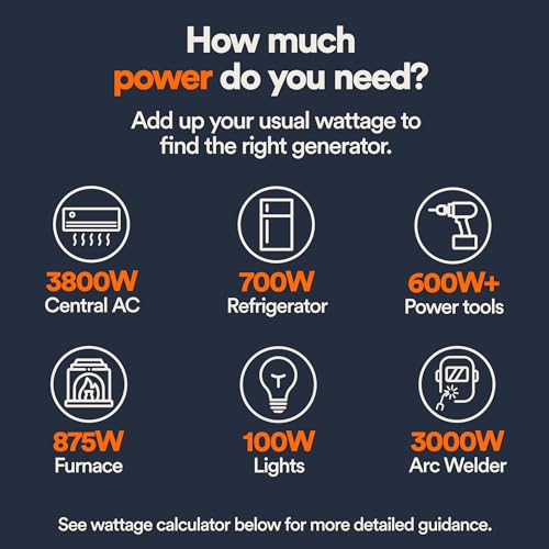 Generac 8,000-Watt Gas-Powered Portable Generator - Electric Start with COsense - PowerRush Advanced Technology - Reliable Power for Emergencies, Recreation, Home - 49 State Compliant - Orange/Black