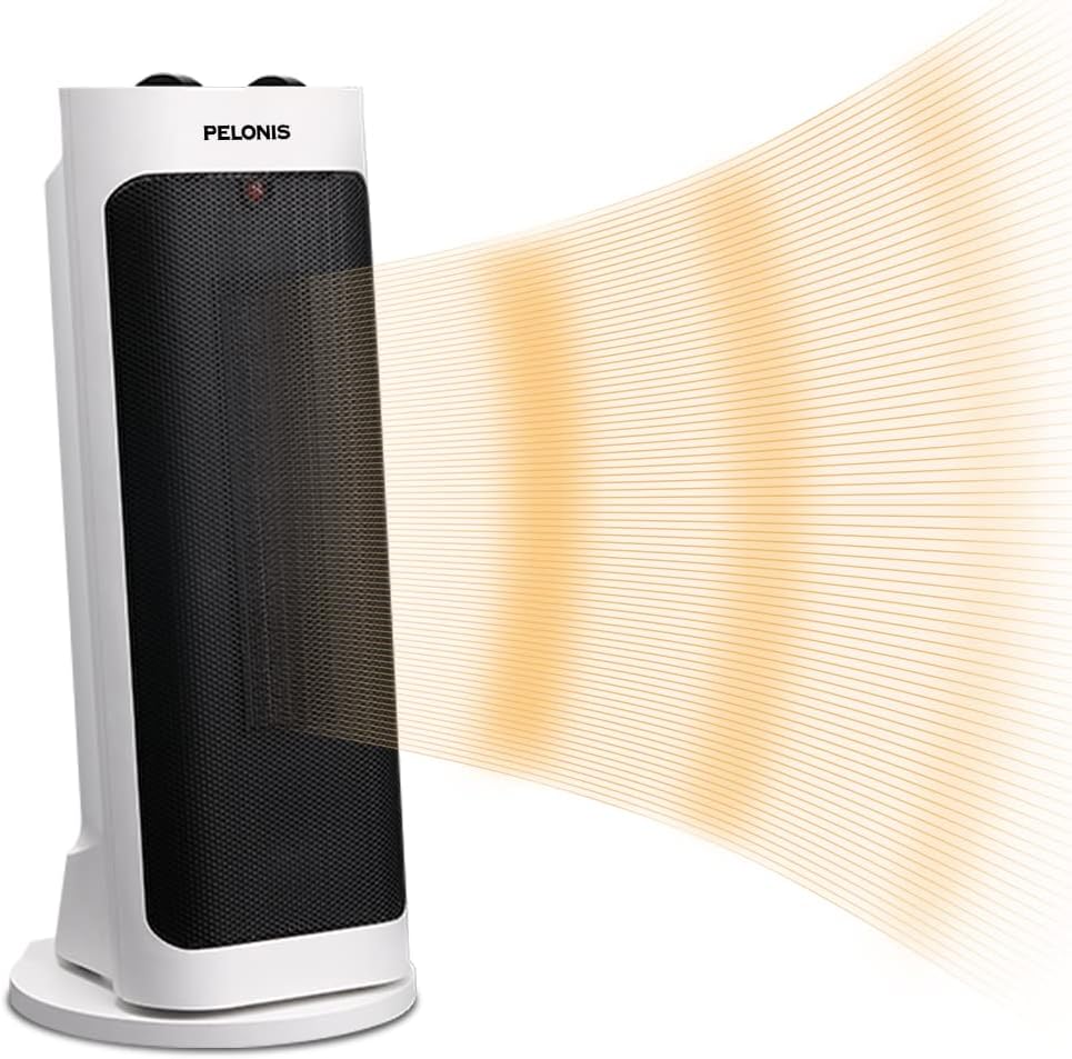 PELONIS PTH15A2BGB 1500W Fast Heating Space Heater, Programmable Thermostat, Easy Control, Widespread Oscillation, Over Heating & Tip-over Switch Protection, 7.72 x 7.72 x 17.76 Inches, Gray , Grey