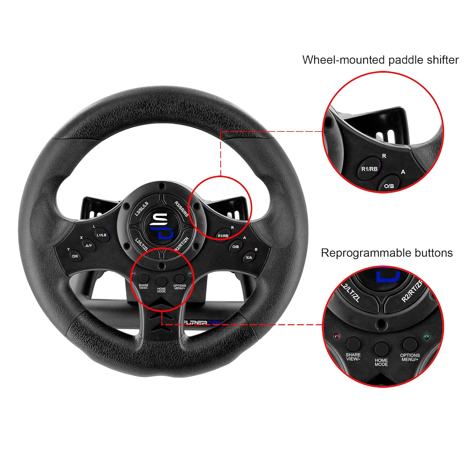 Superdrive SV450 Racing Steering Wheel (Compatible with Xbox Series X/S, Xbox One, PS4, PS3, Switch, PC)