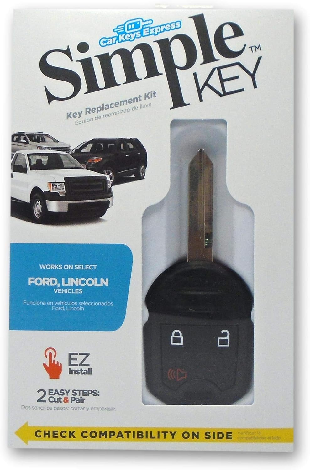 Simple Key Programmer Bundle with Key(s) & Cable - Designed for Ford, Lincoln, Mercury, Mazda Vehicles: Program Key Yourself (2 Keys, 4 Button Key: Trunk Release, Lock, Unlock, Panic)