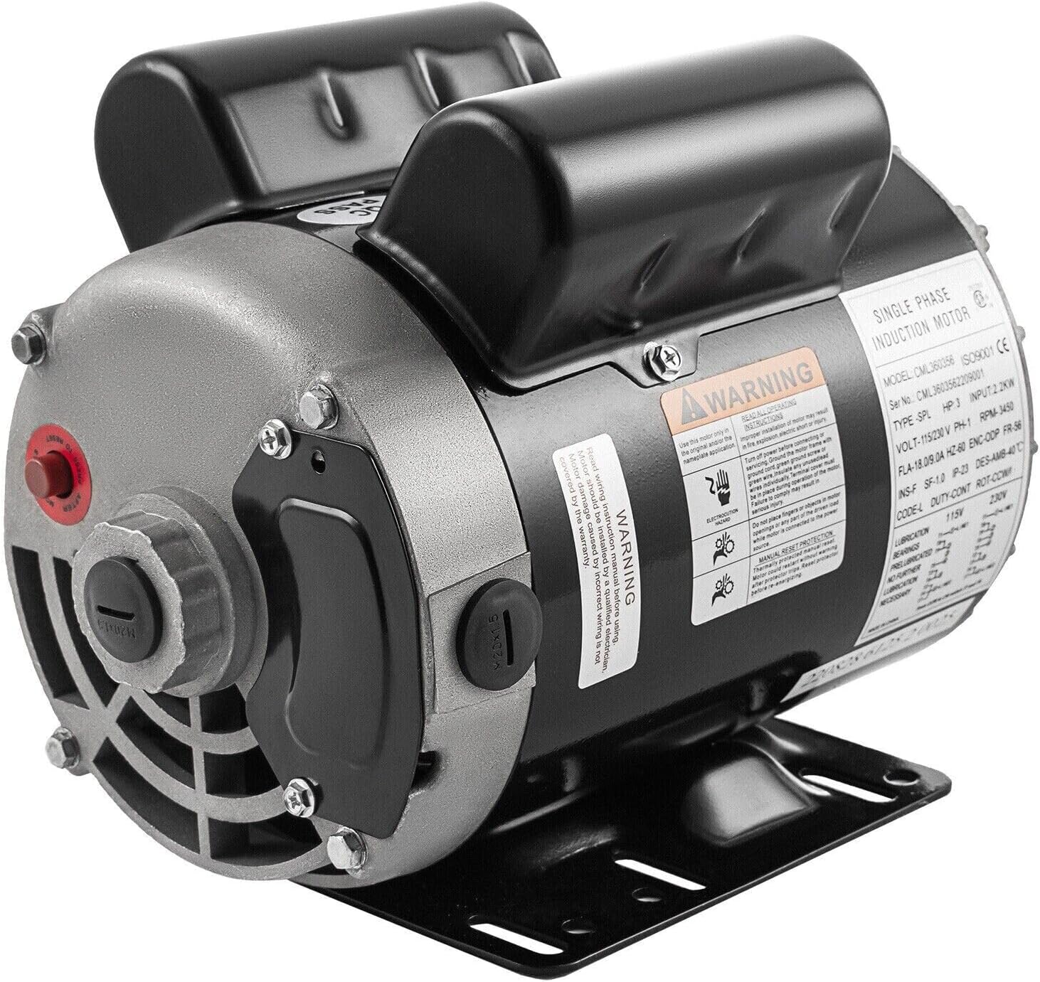3HP Air Compressor Electric Motor,56 Frame 3450 RPM 60Hz Electric Motor,115V/230V Single Phase AC Motor for Air Compressors