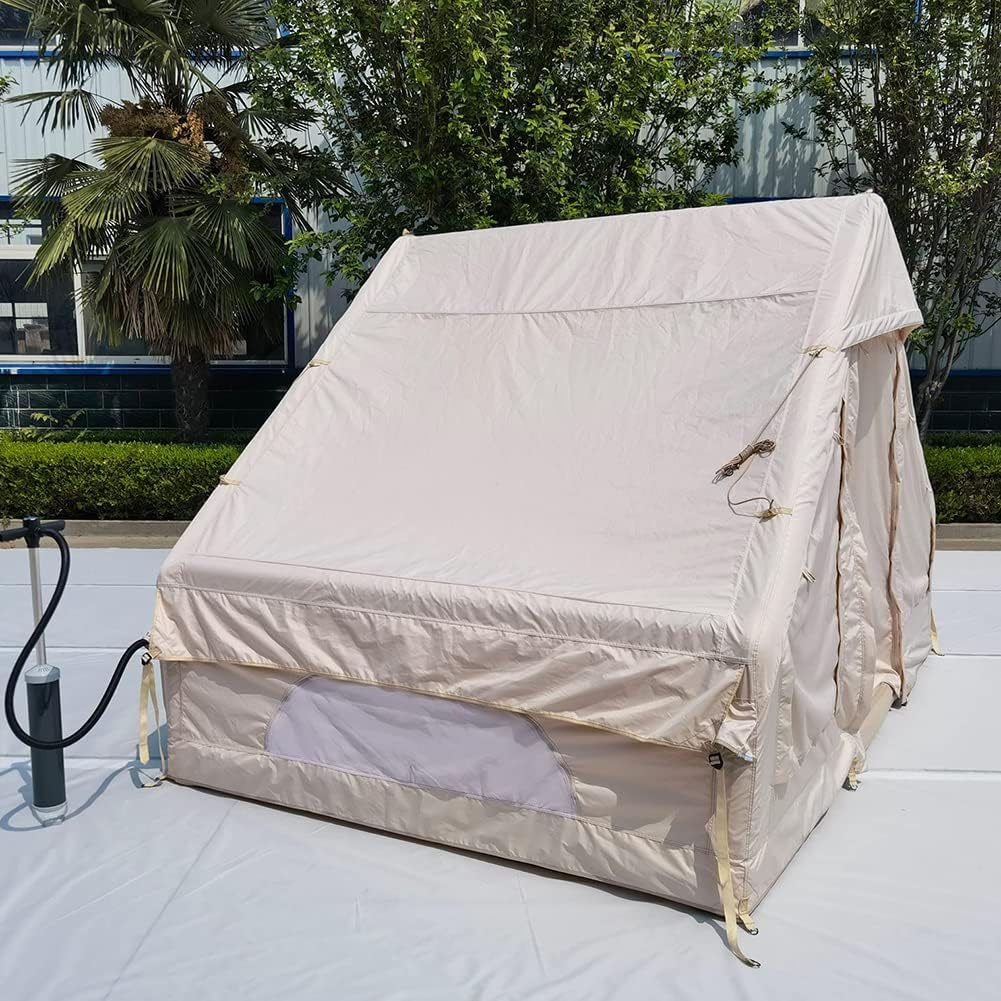 Inflatable Glamping Tent with Pump, Easy Setup Waterproof Outdoor Oxford Tents, Self-Supporting Structure Cabin Tent with Mosquito Screen, 4-5 Person Inflatable House Tent, 4 Season Air Tent