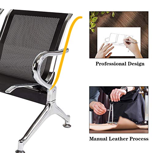 Kinsuite Waiting Room Bench Reception Chairs - Waiting Room Chairs Set of 2 with Arms 3-Seat PU Airport Reception Bench, Waiting Room Bench for Business Hospital Market, Black