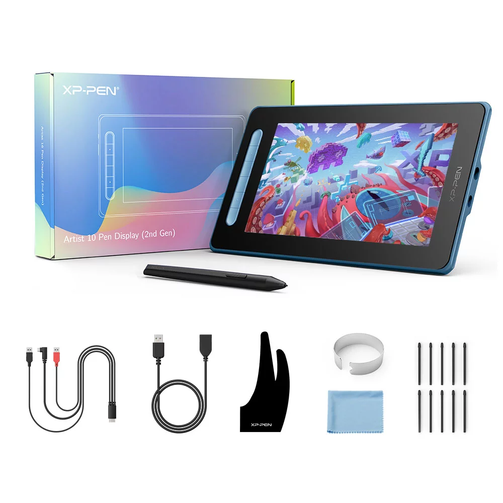 XP Pen Artist 10 2nd Graphics Tablet with Screen Latest X3 Smart Chip Drawing Tablet Pens Display with 8192 Pressure Stylus For Animator Designer Beginners of Digital Painting, Blue