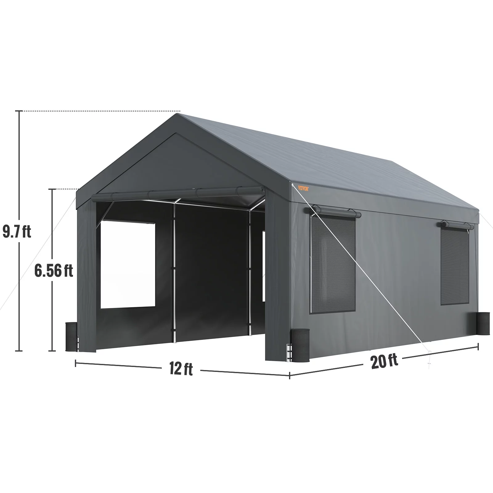 BENTISM Carport Car Canopy Garage Tent 12x20ft & 8 Legs Sidewalls Windows