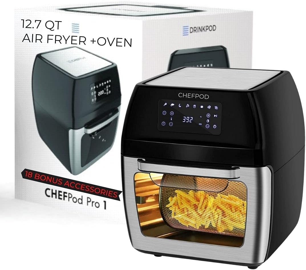 Air Fryer Oven Foodi 8-in-1 Smart Cooking Presets for Baking, Roasting, Dehydrating, BBQ and Rotisserie Chicken. 12.7 Quartz Capacity For Family With Digital Touchscreen Hot Oven Cooker. 18 Accessories Included With Air Fryer Oven | Black / Stainless