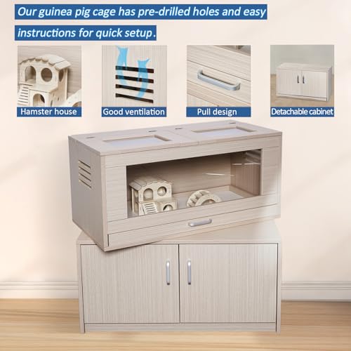 Hamster Cage with Storage Cabinet Small Animal Cage, Easy View Acrylic Panels, Large Habitat for Hedgehog Gerbil & Rat 31.5" Lx 15.75" x 32.28" (Teak)