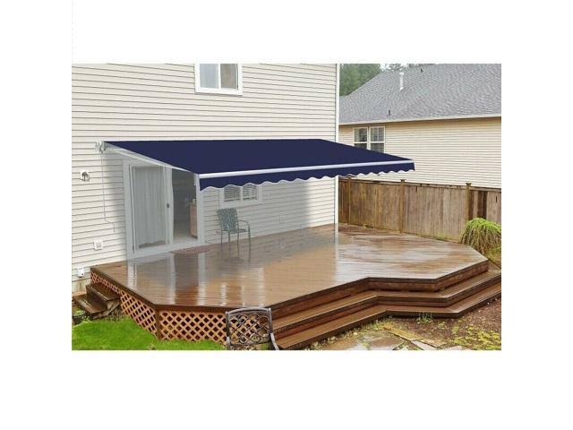 Aleko Retractable Patio Awning 12 x 10 ft Deck Sunshade Blue Color