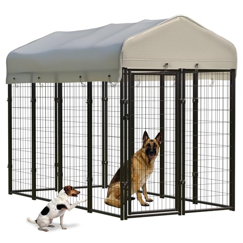 12 Panels Large Dog Kennel Outside Outdoor with Roof Heavy Duty Dog Kennel Outdoor Indoor Dog Playpen Enclosure Pet Pen House Fence Yard Yard for Small Medium Large Dogs 8'x4'x6'