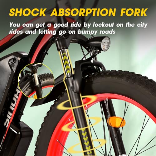 Electric Mountain Bike 26'' Fat Tire Electric Bicycle with 750W Motor and Shimano 21-Speed for Adults, 48V 13Ah Lithium Battery, All-Terrain Fat Tires, 26'' Wheel Size