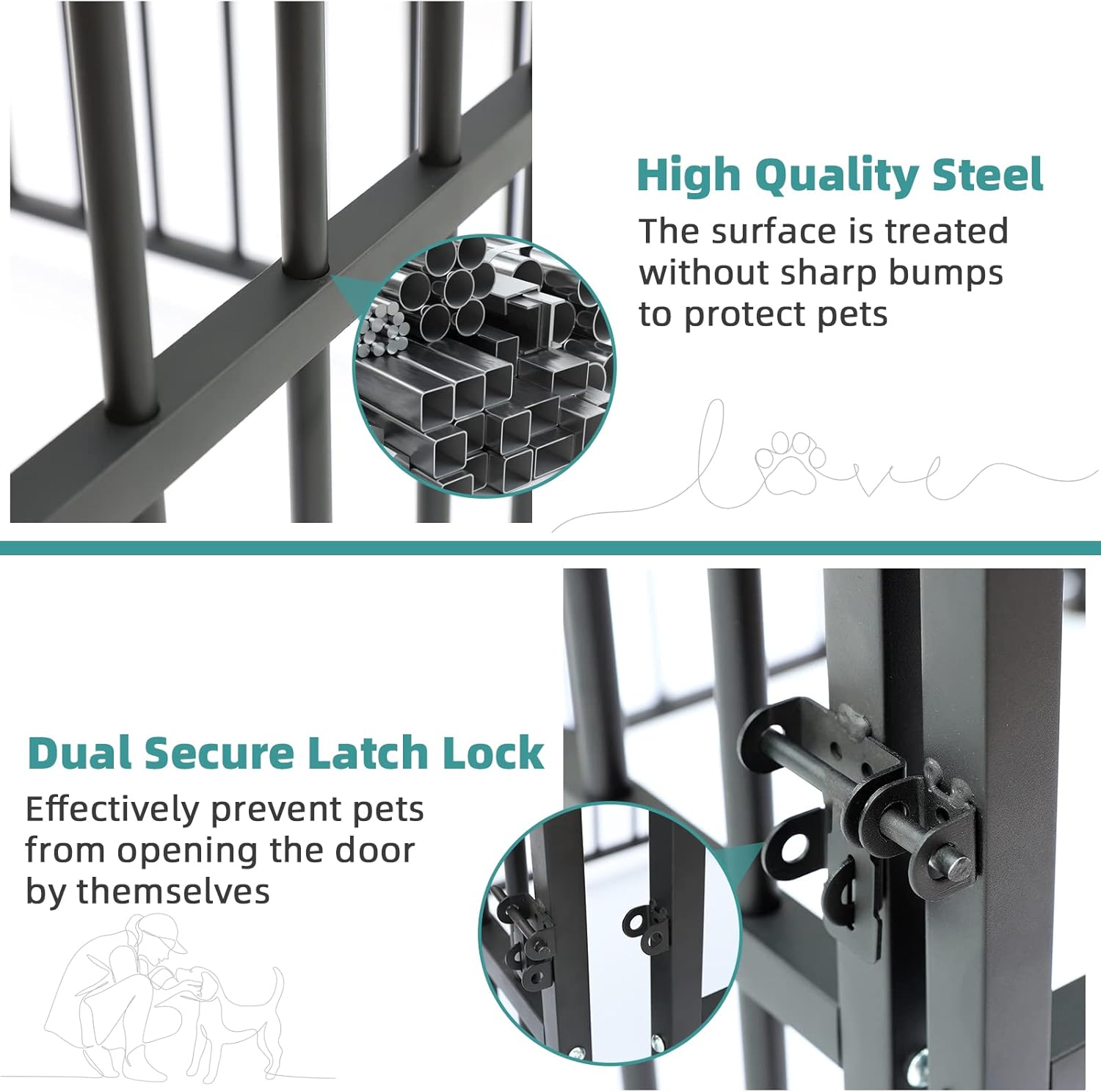 MEETWARM Large Outdoor Dog Kennel, Metal Heavy Duty Outdoor Indoor Pet Playpen, Anti-Rust Dog Pens Outdoor Dog Fence with Anti-UV & Waterproof Top Cover and Secure Lock for Backyard, 4'L x 4'W x 5'H