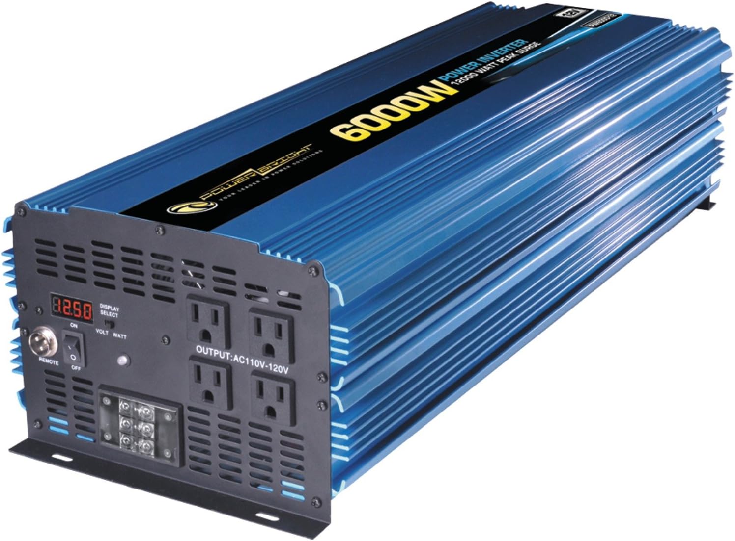 PW6000-12 12V DC to AC 6000W Modified Sine Wave Power Inverter, 6000W Continuous Power, 12000W Peak Load Power Rate, Anodized Aluminum Case, Built-in Cooling Fan