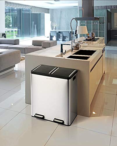 The Step N' Sort 18.5 Gallon Extra Large Capacity, Soft-Step, Dual Trash and Recycling Bin with Removable Inner Bins, Grey