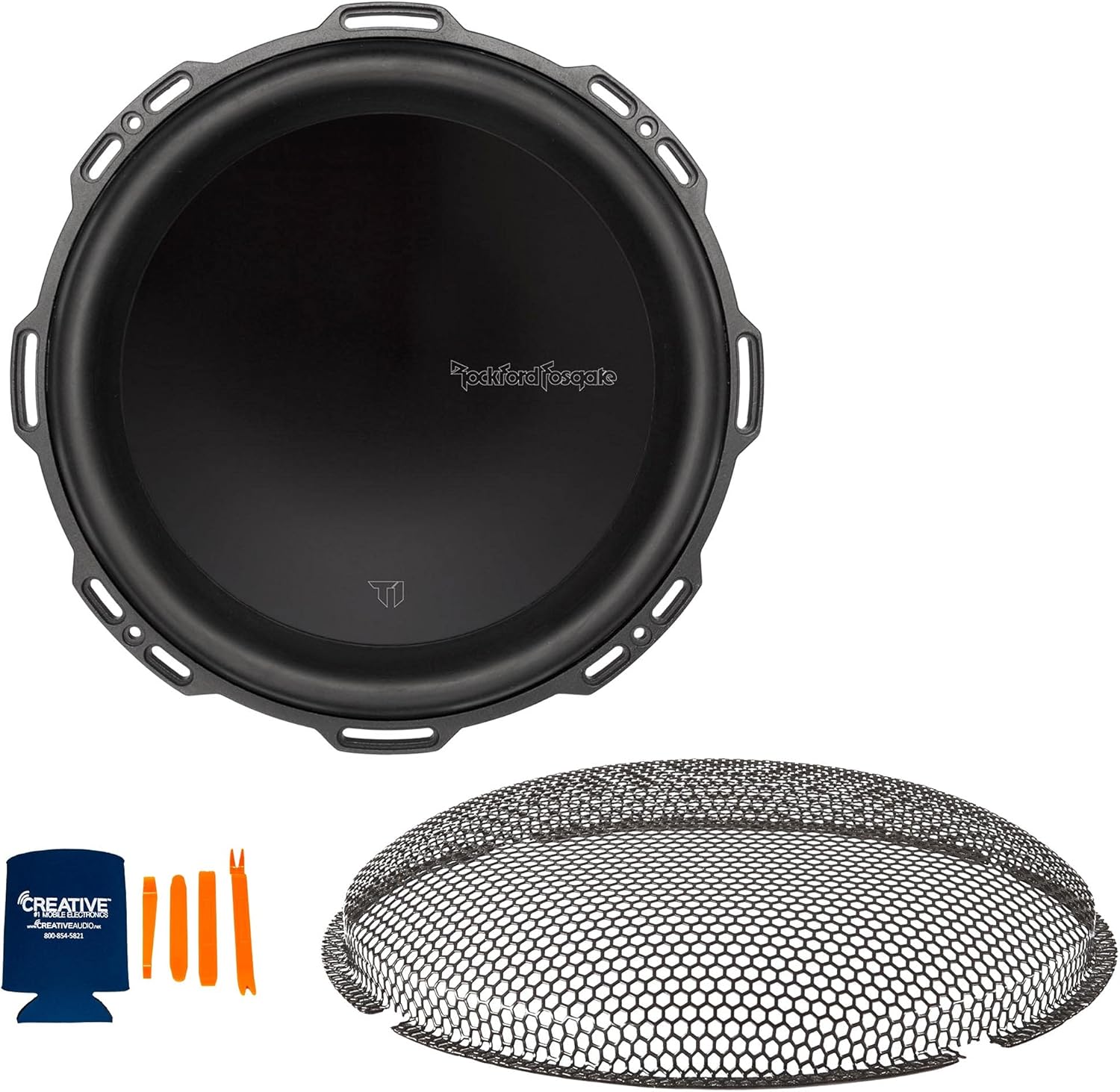 Rockford Fosgate T1D412 Power Series T1 12" Dual 4-Ohm Subwoofer and a T1SG-12 Stamped Mesh Grille