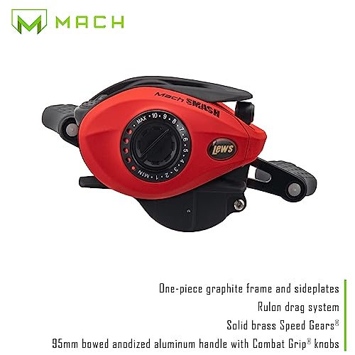 Lew's MACH Smash Baitcast Reel and Fishing Rod Combo, IM6 Graphite Blank Fishing Rod, Split Grip Winn Dri-Tac Handle, Fluorescent Red