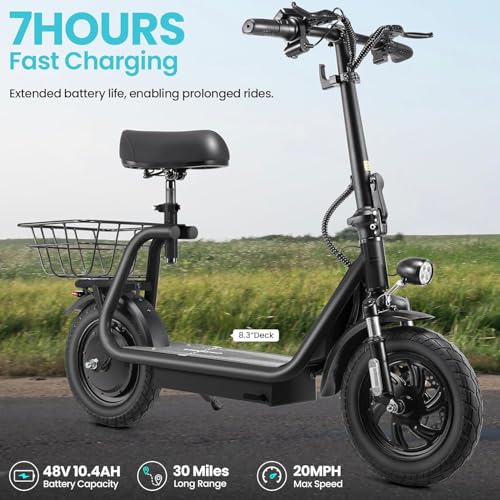 Caroma Electric Scooter with Seat,1200W Peak Motor,LED Display & 3 Speed Modes,30 Miles Max Range,Height Adjustable Seat & Foldable Electric Scooter with Basket,Front Suspension & Storage Hook